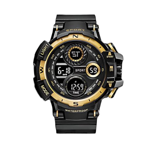 デジタル腕時計 メンズ アラーム 防水 安い 腕時計 デジタル ベルト スポーツ 文字が見やすい スポーツウォッチ ストップウォッチ 秒針 ブラック シンプル ライト (ゴールド)